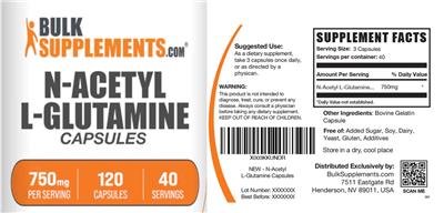 N-Acetyl L-Glutamine 750 mg Capsules label