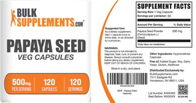 Papaya Seed Powder 500 mg Veg Capsules label