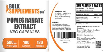 Pomegranate Extract 500 mg Veg Capsules label