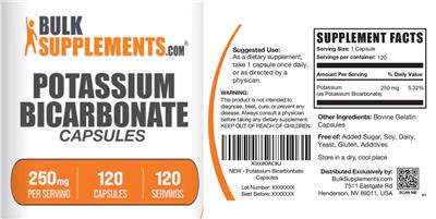 Potassium Bicarbonate 250 mg Capsules label