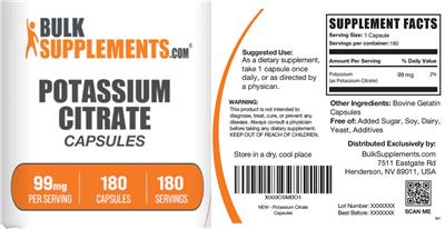 Potassium Citrate 99 mg Capsules label