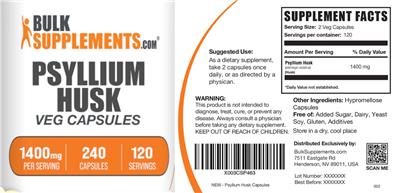 Psyllium Husk 1400 mg Veg Capsules label