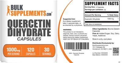 Quercetin Dihydrate 1000 mg Capsules label