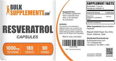 Resveratrol 1000 mg Capsules label