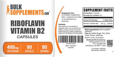 Riboflavin Vitamin B2 400 mg Capsules label