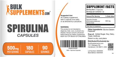 Spirulina 500 mg Capsules label