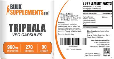 Triphala 960 mg Veg Capsules label