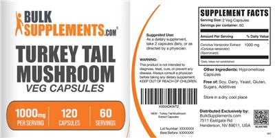 Turkey Tail Mushroom 1000 mg Veg Capsules label