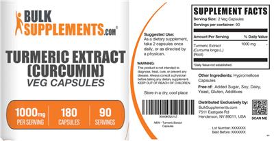 Turmeric Extract (Curcumin) 1000 mg Veg Capsules label