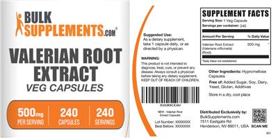 Valerian Root Extract 500 mg Veg Capsules label