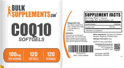 CoQ10 100 mg Softgels label