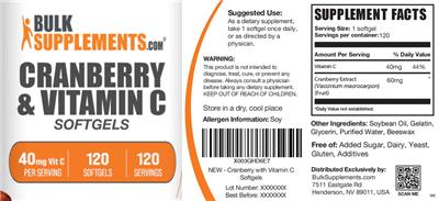 Cranberry & Vitamin C Softgels label