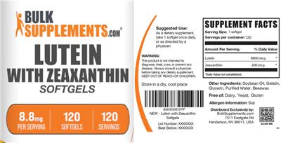Lutein with Zeaxanthin Softgels label
