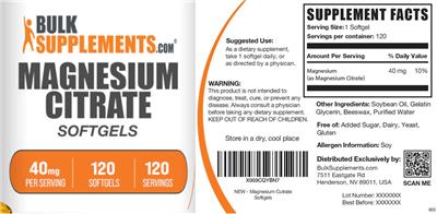 Magnesium Citrate 40 mg Softgels label