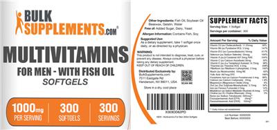 Multivitamins for Men - with Fish Oil Softgels label