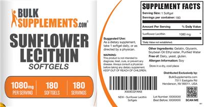 Sunflower Lecithin 1080 mg Softgels label