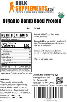 Organic Hemp Seed Protein label