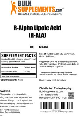 R-Alpha Lipoic Acid (R-ALA) label