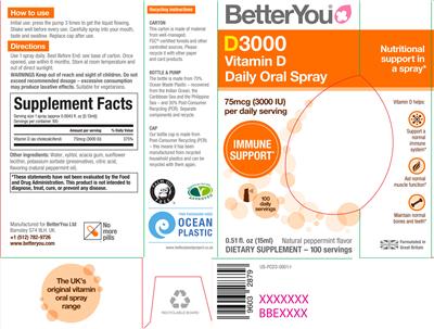 D3000 Vitamin D Daily Oral Spray 75 mcg (3000 IU) label