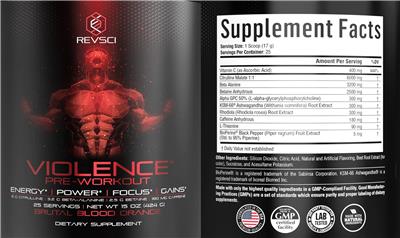 Violence Pre-Workout Brutal Blood Orange label