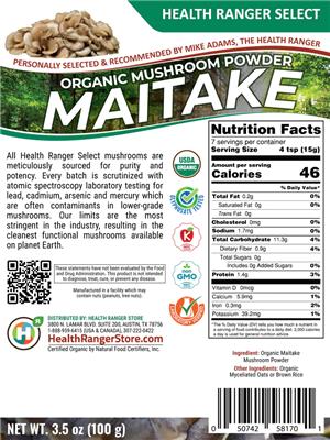 Organic Mushroom Powder Maitake label