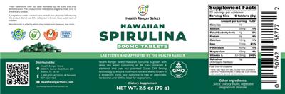 Hawaiian Spirulina 500 mg Tablets label