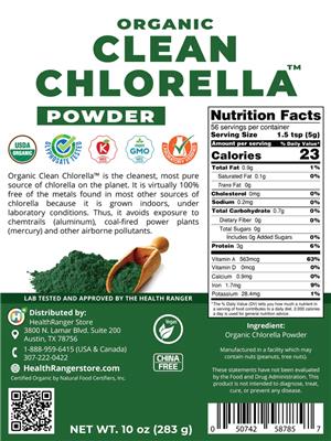Organic Clean Chlorella Powder label