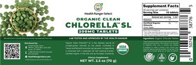 Organic Clean Chlorella SL 200 mg Tablets label