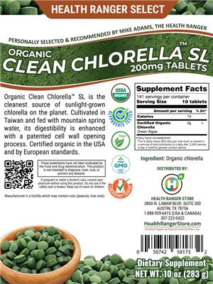 Organic Clean Chlorella SL 200 mg Tablets label