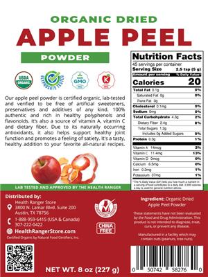 Organic Dried Apple Peel Powder label