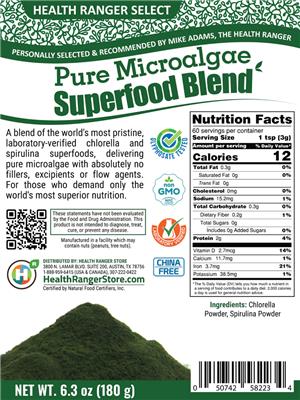 Pure Microalgae Superfood Blend label