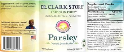 Parsley 500 mg label