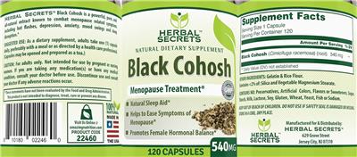 Black Cohosh 540 mg label