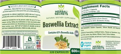 Boswellia Extract 600 mg label