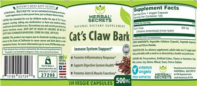 Cat's Claw Bark 500 mg label