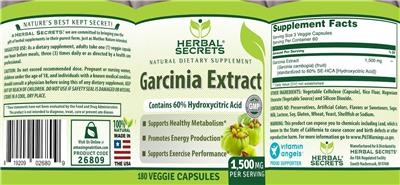 Garcinia Extract 1,500 mg label