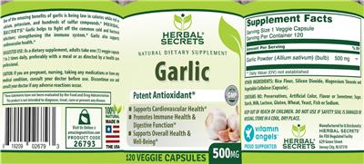 Garlic 500 mg label