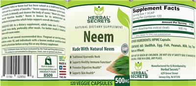 Neem 500 mg label