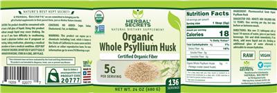 Organic Whole Psyllium Husk 5 g label