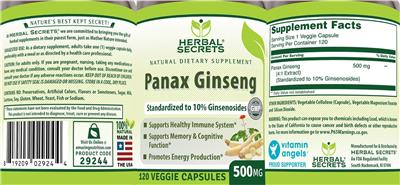 Panax Ginseng 500 mg label