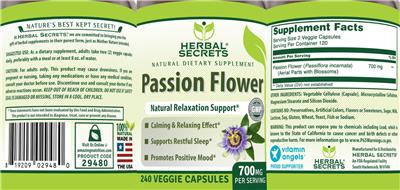 Passion Flower 700 mg label