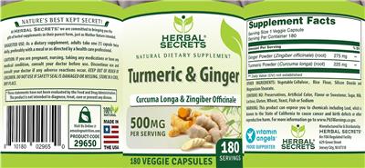 Turmeric & Ginger 500 mg label