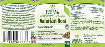 Valerian Root 450 mg label