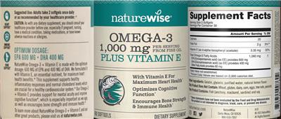 Omega-3 1,000 mg Plus Vitamin E label