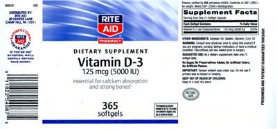 Vitamin D-3 125 mcg (5000 IU) label