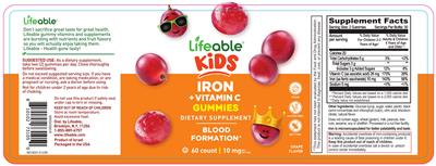 Iron + Vitamin C Grape Flavor label