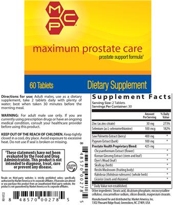 Maximum Prostate Care label
