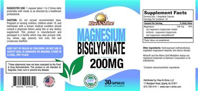 Magnesium Bisglycinate 200 mg label