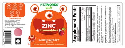 Zinc 15 mg Cherry Flavor label