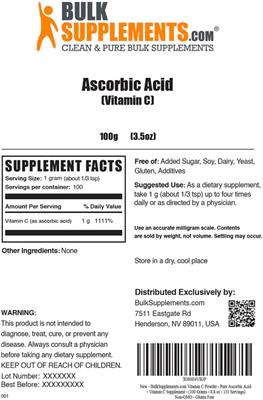 Ascorbic Acid (Vitamin C) label